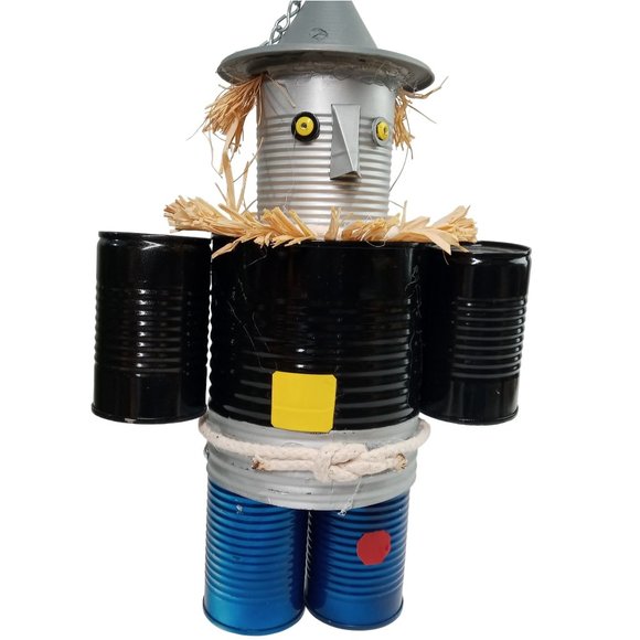 Folk Art Tin Man Scarecrow Sculpture Wizard Of Oz SHORT Recycled Robot Vintage 1 - Picture 14 of 15